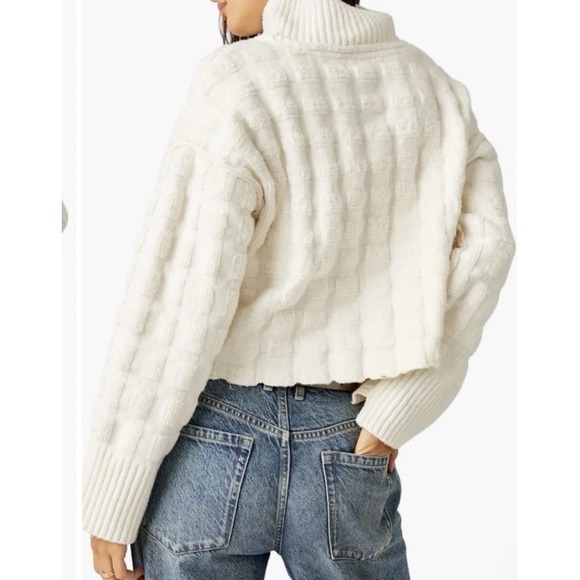 Free People We The Free Sweater Soul Searcher Mock Neck Off White Chunky S M - Picture 2 of 9